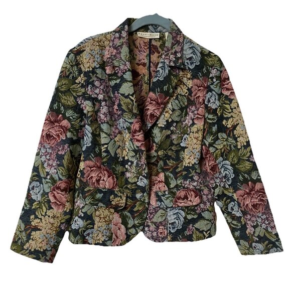 Vintage Crazy Horse Blazer Womens L Floral Tapestry Y2K 90s Liz Claiborne - Picture 1 of 12